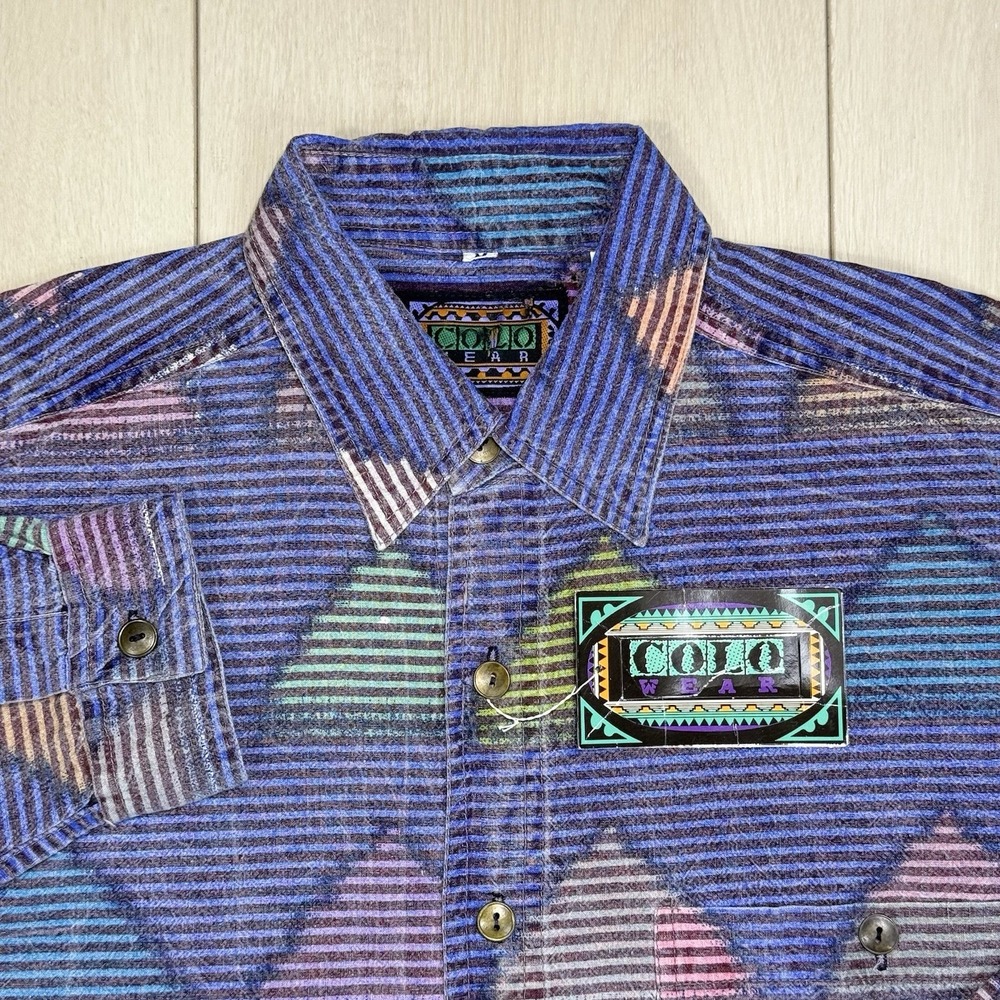 NOS! VTG COLO WEAR Tribal Triangle Stripe Shirt Mens M 100% Cotton Oman Made 90s
